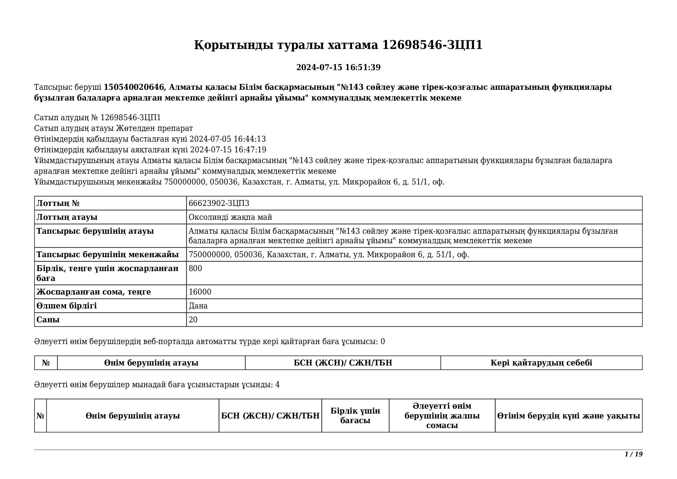 Қорытынды туралы хаттама 15.07.2024ж.